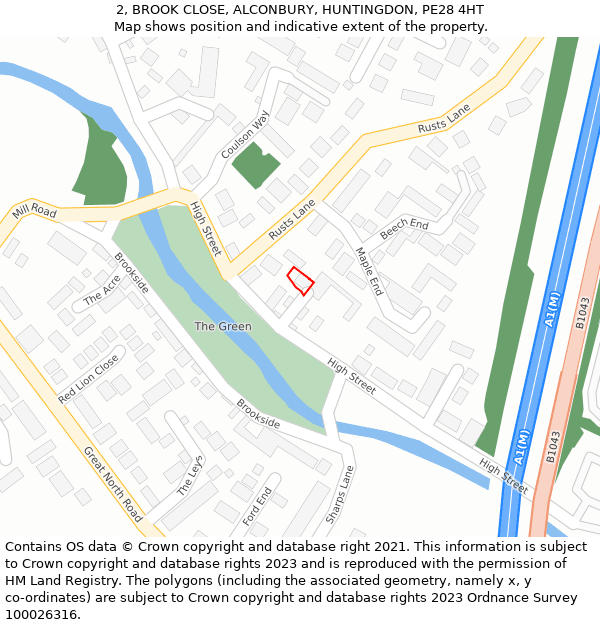 2, BROOK CLOSE, ALCONBURY, HUNTINGDON, PE28 4HT: Location map and indicative extent of plot