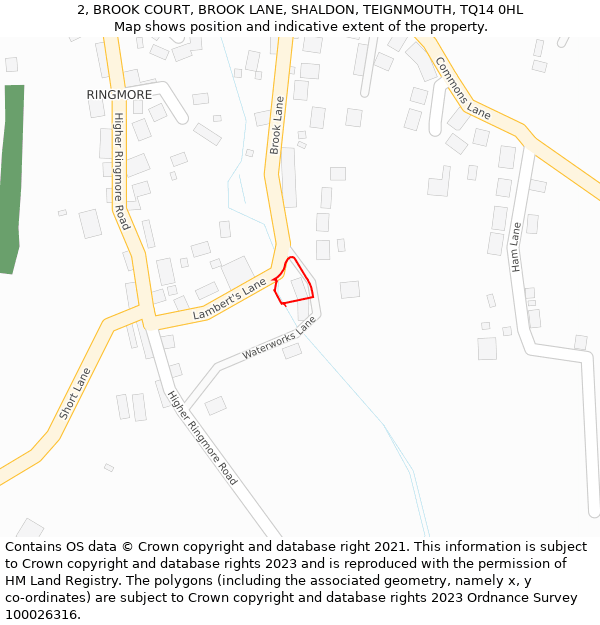 2, BROOK COURT, BROOK LANE, SHALDON, TEIGNMOUTH, TQ14 0HL: Location map and indicative extent of plot