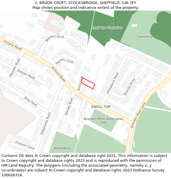 2, BROOK CROFT, STOCKSBRIDGE, SHEFFIELD, S36 2FY: Location map and indicative extent of plot