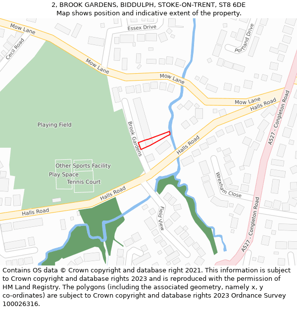 2, BROOK GARDENS, BIDDULPH, STOKE-ON-TRENT, ST8 6DE: Location map and indicative extent of plot