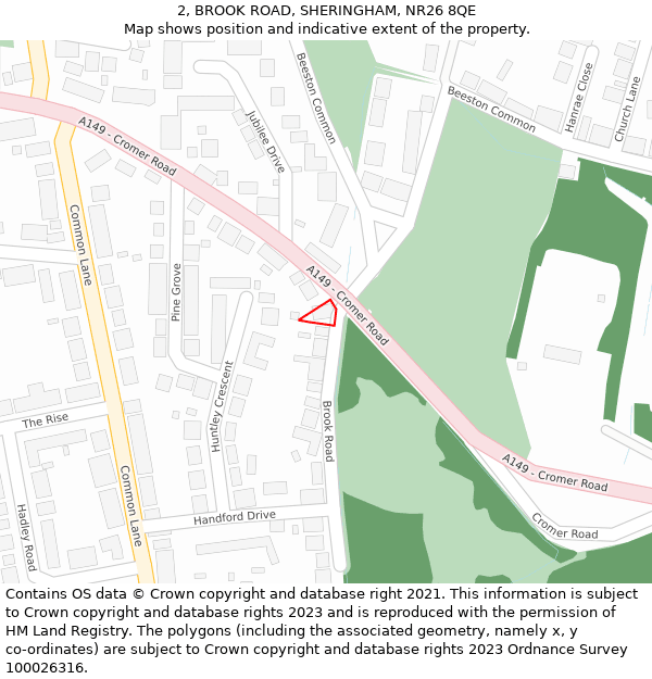 2, BROOK ROAD, SHERINGHAM, NR26 8QE: Location map and indicative extent of plot