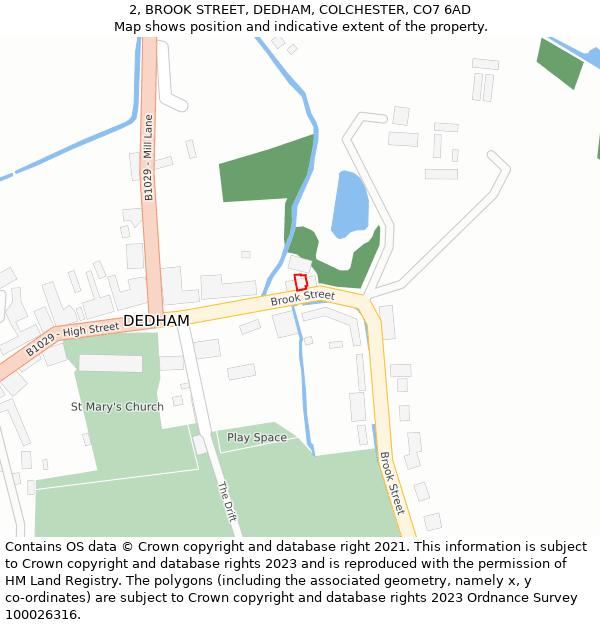 2, BROOK STREET, DEDHAM, COLCHESTER, CO7 6AD: Location map and indicative extent of plot