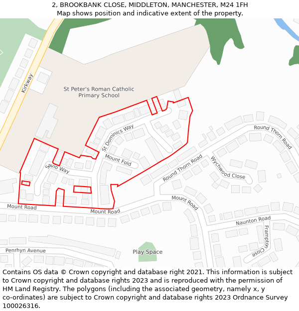 2, BROOKBANK CLOSE, MIDDLETON, MANCHESTER, M24 1FH: Location map and indicative extent of plot
