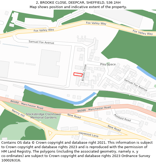 2, BROOKE CLOSE, DEEPCAR, SHEFFIELD, S36 2AH: Location map and indicative extent of plot