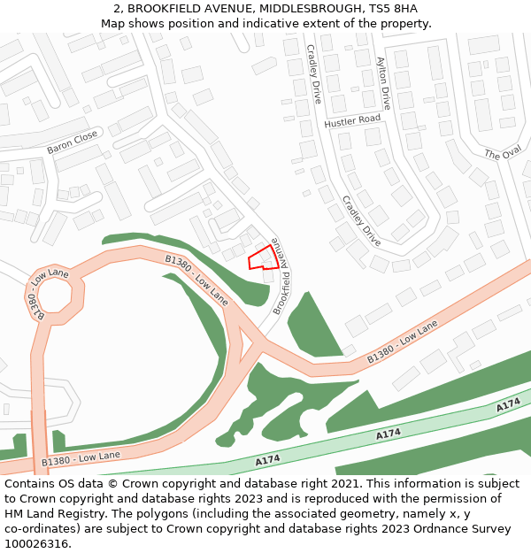 2, BROOKFIELD AVENUE, MIDDLESBROUGH, TS5 8HA: Location map and indicative extent of plot