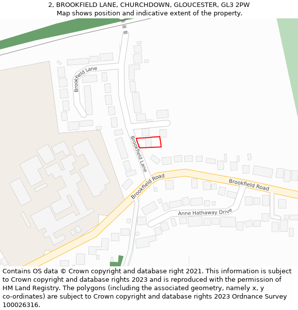 2, BROOKFIELD LANE, CHURCHDOWN, GLOUCESTER, GL3 2PW: Location map and indicative extent of plot