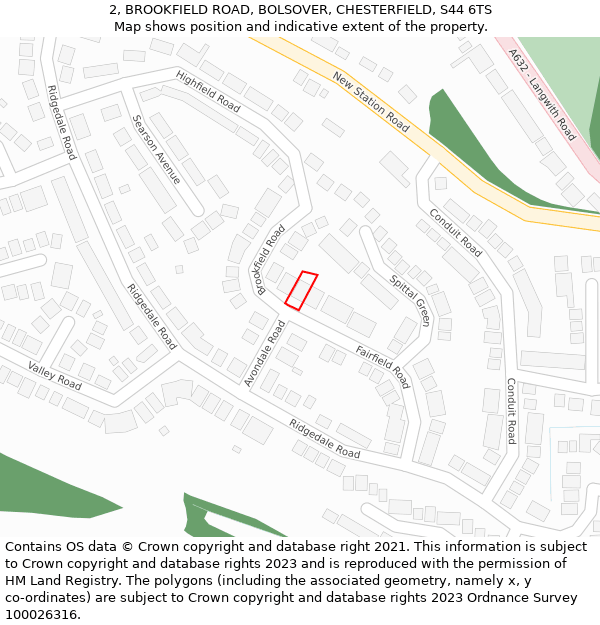 2, BROOKFIELD ROAD, BOLSOVER, CHESTERFIELD, S44 6TS: Location map and indicative extent of plot