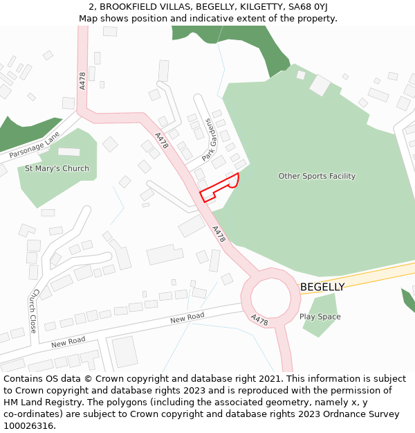 2, BROOKFIELD VILLAS, BEGELLY, KILGETTY, SA68 0YJ: Location map and indicative extent of plot