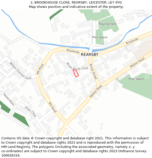 2, BROOKHOUSE CLOSE, REARSBY, LEICESTER, LE7 4YG: Location map and indicative extent of plot