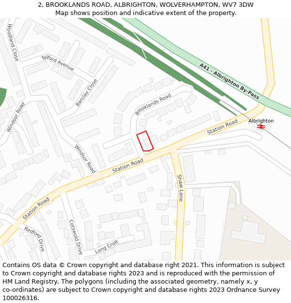 2, BROOKLANDS ROAD, ALBRIGHTON, WOLVERHAMPTON, WV7 3DW: Location map and indicative extent of plot