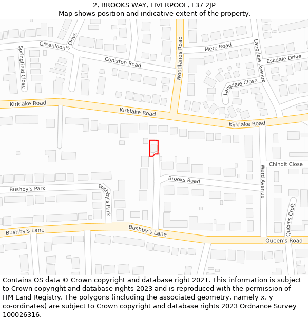 2, BROOKS WAY, LIVERPOOL, L37 2JP: Location map and indicative extent of plot