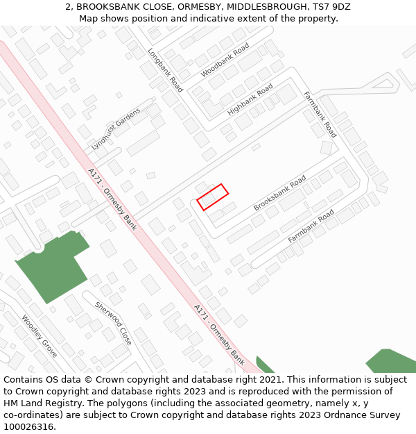 2, BROOKSBANK CLOSE, ORMESBY, MIDDLESBROUGH, TS7 9DZ: Location map and indicative extent of plot