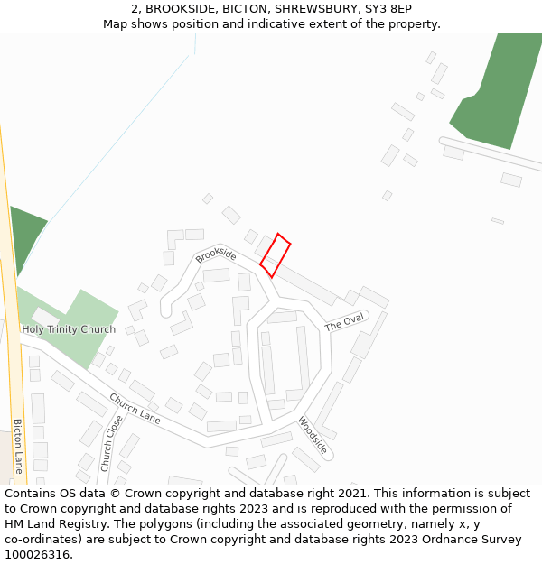 2, BROOKSIDE, BICTON, SHREWSBURY, SY3 8EP: Location map and indicative extent of plot