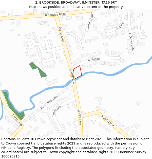 2, BROOKSIDE, BROADWAY, ILMINSTER, TA19 9RT: Location map and indicative extent of plot