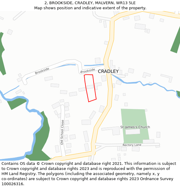 2, BROOKSIDE, CRADLEY, MALVERN, WR13 5LE: Location map and indicative extent of plot