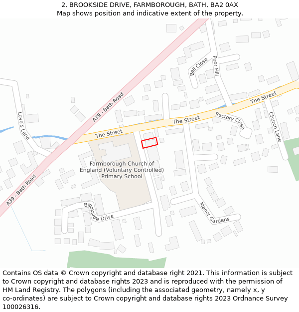 2, BROOKSIDE DRIVE, FARMBOROUGH, BATH, BA2 0AX: Location map and indicative extent of plot