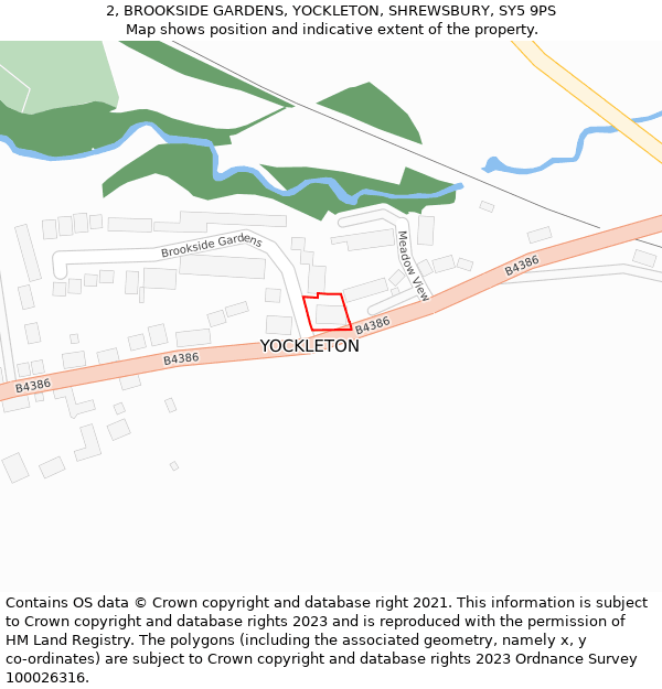 2, BROOKSIDE GARDENS, YOCKLETON, SHREWSBURY, SY5 9PS: Location map and indicative extent of plot