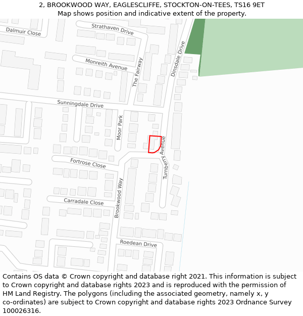 2, BROOKWOOD WAY, EAGLESCLIFFE, STOCKTON-ON-TEES, TS16 9ET: Location map and indicative extent of plot