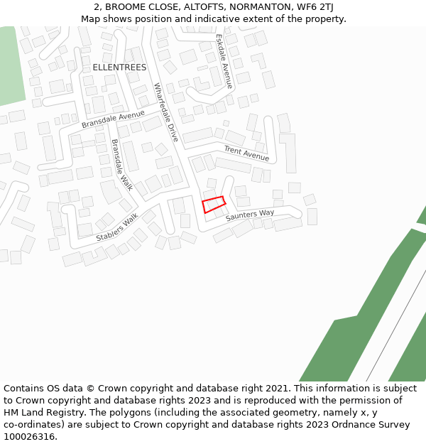 2, BROOME CLOSE, ALTOFTS, NORMANTON, WF6 2TJ: Location map and indicative extent of plot