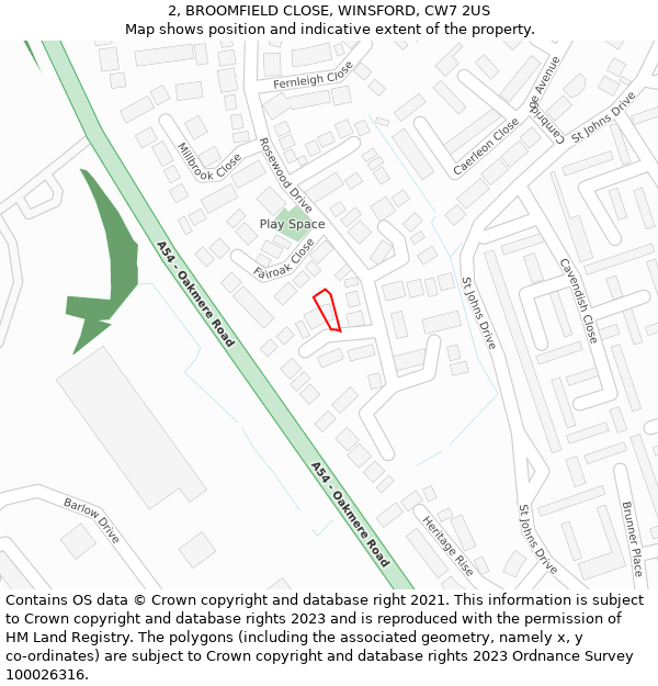 2, BROOMFIELD CLOSE, WINSFORD, CW7 2US: Location map and indicative extent of plot