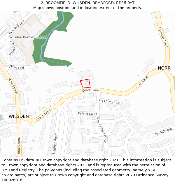 2, BROOMFIELD, WILSDEN, BRADFORD, BD15 0AT: Location map and indicative extent of plot