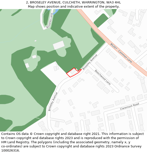 2, BROSELEY AVENUE, CULCHETH, WARRINGTON, WA3 4HL: Location map and indicative extent of plot