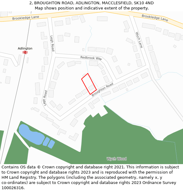 2, BROUGHTON ROAD, ADLINGTON, MACCLESFIELD, SK10 4ND: Location map and indicative extent of plot