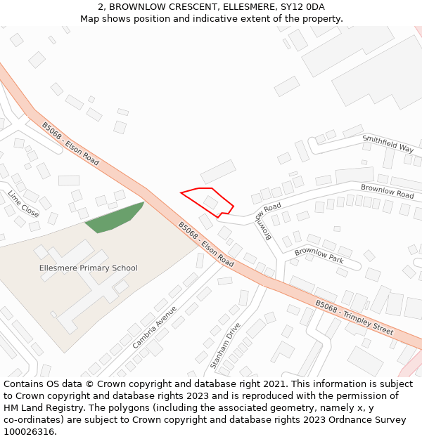 2, BROWNLOW CRESCENT, ELLESMERE, SY12 0DA: Location map and indicative extent of plot