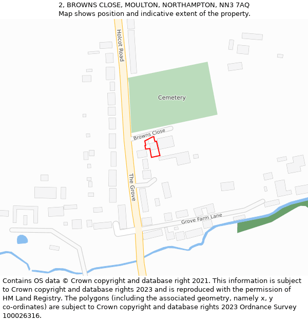 2, BROWNS CLOSE, MOULTON, NORTHAMPTON, NN3 7AQ: Location map and indicative extent of plot