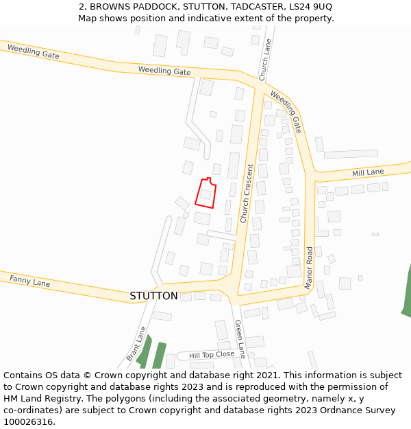 2, BROWNS PADDOCK, STUTTON, TADCASTER, LS24 9UQ: Location map and indicative extent of plot