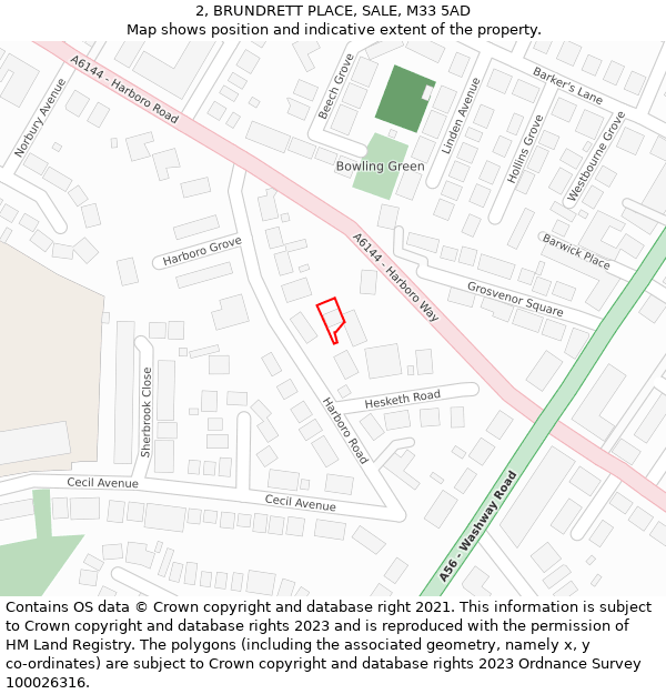 2, BRUNDRETT PLACE, SALE, M33 5AD: Location map and indicative extent of plot