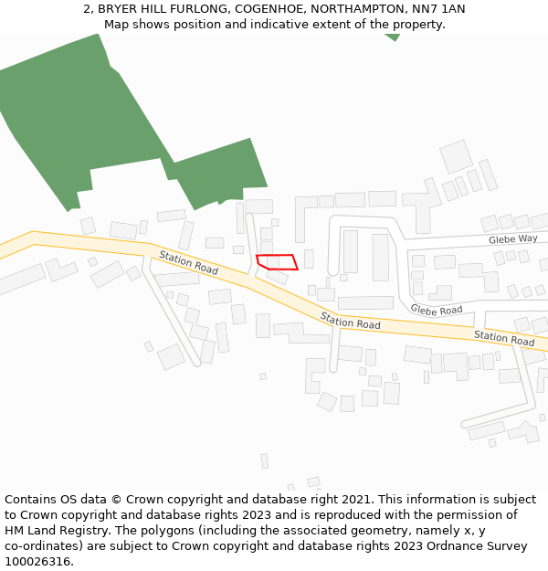2, BRYER HILL FURLONG, COGENHOE, NORTHAMPTON, NN7 1AN: Location map and indicative extent of plot