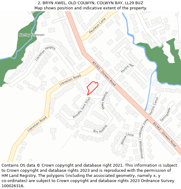 2, BRYN AWEL, OLD COLWYN, COLWYN BAY, LL29 8UZ: Location map and indicative extent of plot