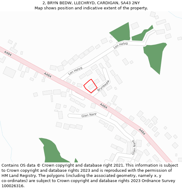 2, BRYN BEDW, LLECHRYD, CARDIGAN, SA43 2NY: Location map and indicative extent of plot