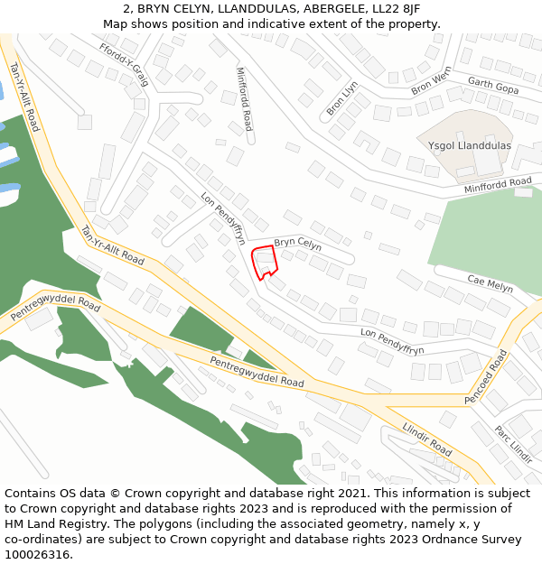 2, BRYN CELYN, LLANDDULAS, ABERGELE, LL22 8JF: Location map and indicative extent of plot