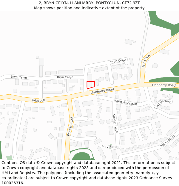 2, BRYN CELYN, LLANHARRY, PONTYCLUN, CF72 9ZE: Location map and indicative extent of plot