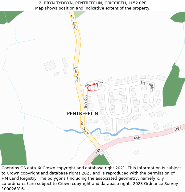 2, BRYN TYDDYN, PENTREFELIN, CRICCIETH, LL52 0PE: Location map and indicative extent of plot