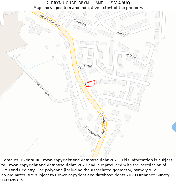 2, BRYN UCHAF, BRYN, LLANELLI, SA14 9UQ: Location map and indicative extent of plot