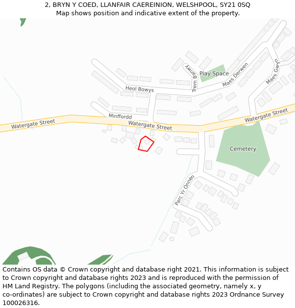 2, BRYN Y COED, LLANFAIR CAEREINION, WELSHPOOL, SY21 0SQ: Location map and indicative extent of plot