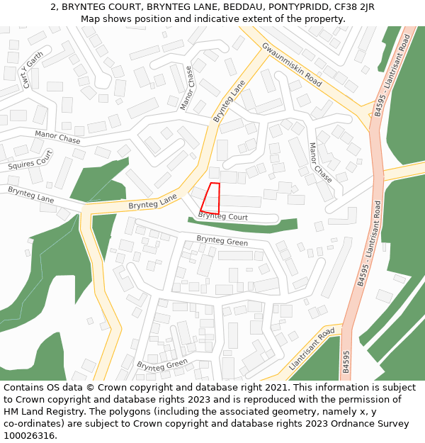 2, BRYNTEG COURT, BRYNTEG LANE, BEDDAU, PONTYPRIDD, CF38 2JR: Location map and indicative extent of plot