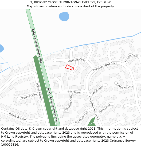 2, BRYONY CLOSE, THORNTON-CLEVELEYS, FY5 2UW: Location map and indicative extent of plot