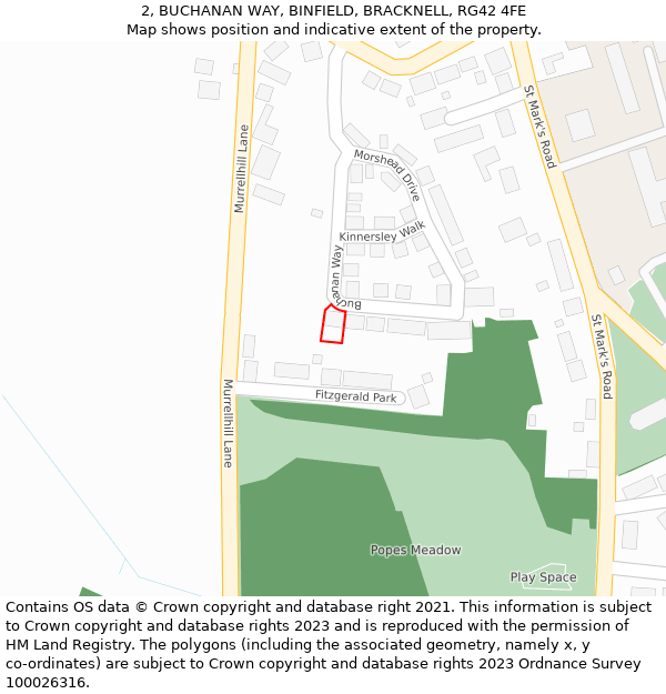 2, BUCHANAN WAY, BINFIELD, BRACKNELL, RG42 4FE: Location map and indicative extent of plot