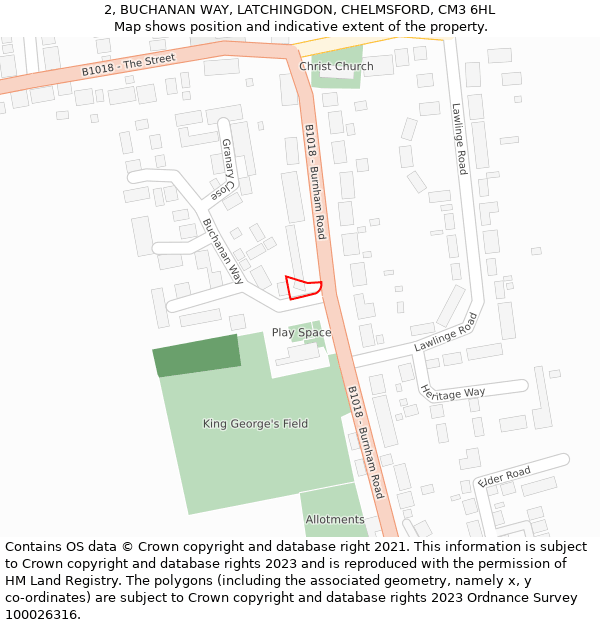 2, BUCHANAN WAY, LATCHINGDON, CHELMSFORD, CM3 6HL: Location map and indicative extent of plot