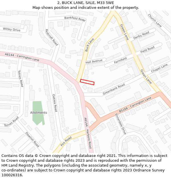 2, BUCK LANE, SALE, M33 5WE: Location map and indicative extent of plot