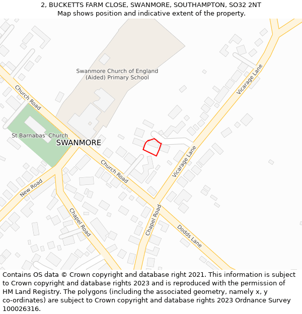 2, BUCKETTS FARM CLOSE, SWANMORE, SOUTHAMPTON, SO32 2NT: Location map and indicative extent of plot