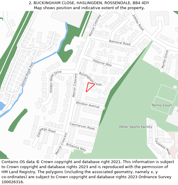 2, BUCKINGHAM CLOSE, HASLINGDEN, ROSSENDALE, BB4 4DY: Location map and indicative extent of plot