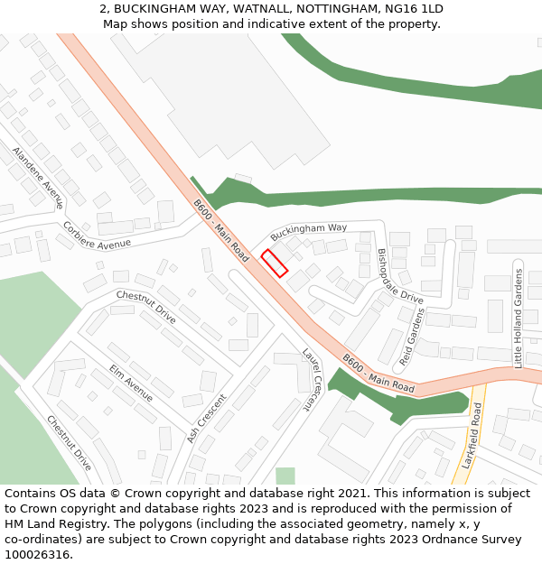 2, BUCKINGHAM WAY, WATNALL, NOTTINGHAM, NG16 1LD: Location map and indicative extent of plot