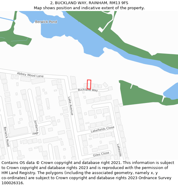 2, BUCKLAND WAY, RAINHAM, RM13 9FS: Location map and indicative extent of plot
