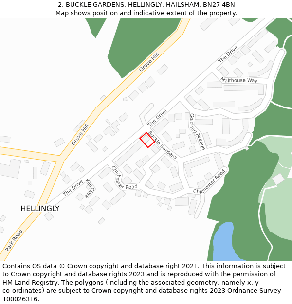 2, BUCKLE GARDENS, HELLINGLY, HAILSHAM, BN27 4BN: Location map and indicative extent of plot