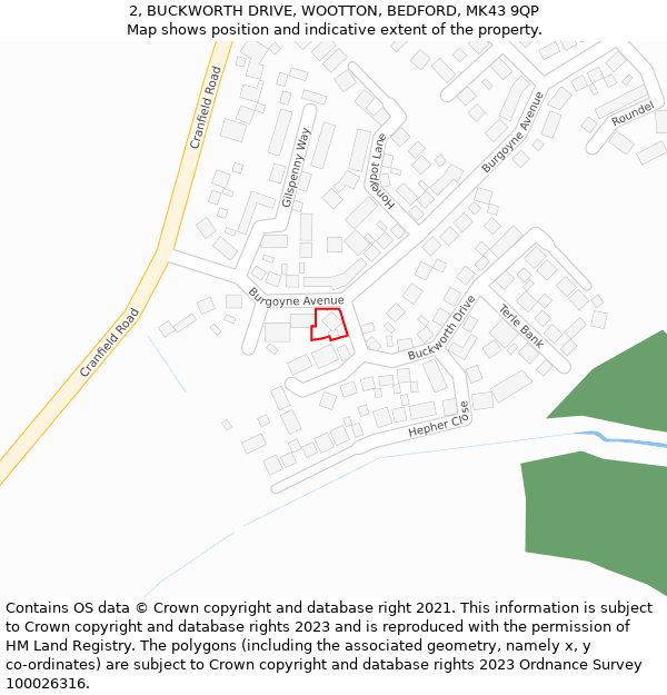 2, BUCKWORTH DRIVE, WOOTTON, BEDFORD, MK43 9QP: Location map and indicative extent of plot